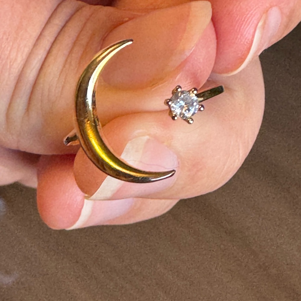 Gold Crescent Moon & Gemstone Boho Ring